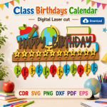 Classroom Birthday Tracker SVG | Teacher Classroom Decor Laser Cut File - Image 6
