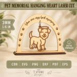Pet Memorial Hanging Heart Laser Cut Files | Dog Cat Remembrance Ornament SVG | Pet Loss Sympathy Gift | Wooden Heart Memorial Decor | CNC Digital Download - Image 5