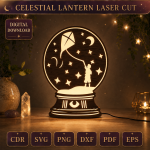 Starry Moon Night Light Laser Cut Files | Wooden Lantern SVG DXF Bundle | DIY Celestial Lamp CNC Glowforge Template - Image 5