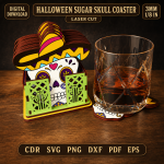 Halloween Sugar Skull Coaster SVG, Day of the Dead Coaster Laser Cut File, Skull Drink Coaster DXF, Halloween Decor Digital Download - Image 5