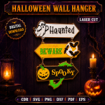 Halloween Wall Hanger Laser Cut SVG, Spooky Door Sign DXF, Witch Ghost Pumpkin Wall Decor, Halloween CNC Template, Digital Download File - Image 6