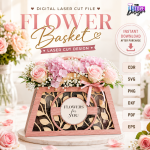 Flower Basket SVG Bundle, Laser Cut Gift Basket Template, DIY Home Decor and Floral Display - Image 5