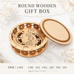 Round Wooden Gift Box Bundle SVG | CNC Laser Cut File, Wooden Keepsake Box Template, Gift Box DXF PDF Digital Download - Image 5