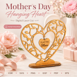 Hanging Heart Laser Cut Files, SVG DXF PDF Bundle, Mother's Day Keepsake Ornament Download - Image 6