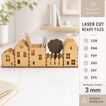 Village Desk Organizer Laser Cut Bundle, Wooden Office Storage SVG, Pencil Holder DXF, Desk Decor CNC Files - Image 5