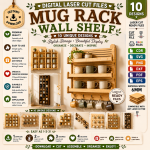 Wall Mug Holders Laser Cut Bundle, Coffee Mug Rack SVG, Kitchen Cup Organizer CNC Template, DXF PDF EPS Files