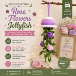 Rose Jellyfish Crochet Pattern PDF, Floral Amigurumi Pattern, Car Hanging Charm, Rear View Mirror Accessory