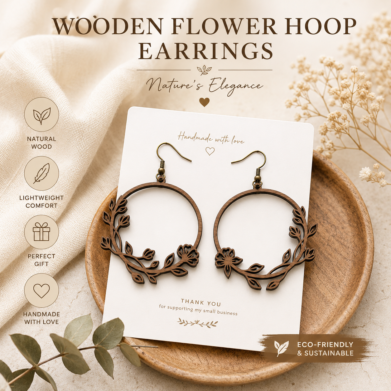 560536f8-babe-4156-bcc9-e979dee81900 Floral Wooden Hoop Earrings SVG | Laser Cut Jewelry Design | Glowforge Earrings Template | Digital Download - Image 1