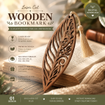 Leaf Bookmark Laser Cut File | Wooden Bookmark SVG | Glowforge Project | Instant Download