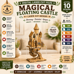 3D Layered Flying Castle Laser Cut, Fantasy Castle SVG, Floating Castle CNC Template, DXF PDF EPS Files