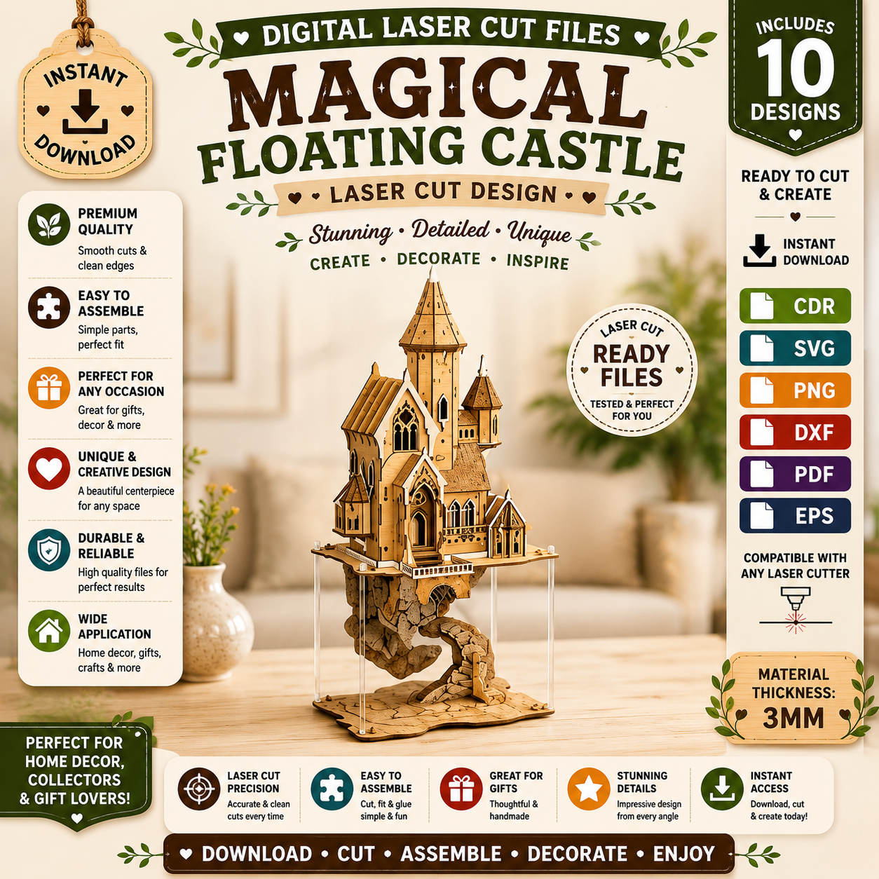 588ec7ce-8780-4ef0-9316-3809e2fe575e 3D Layered Flying Castle Laser Cut, Fantasy Castle SVG, Floating Castle CNC Template, DXF PDF EPS Files - Image 1