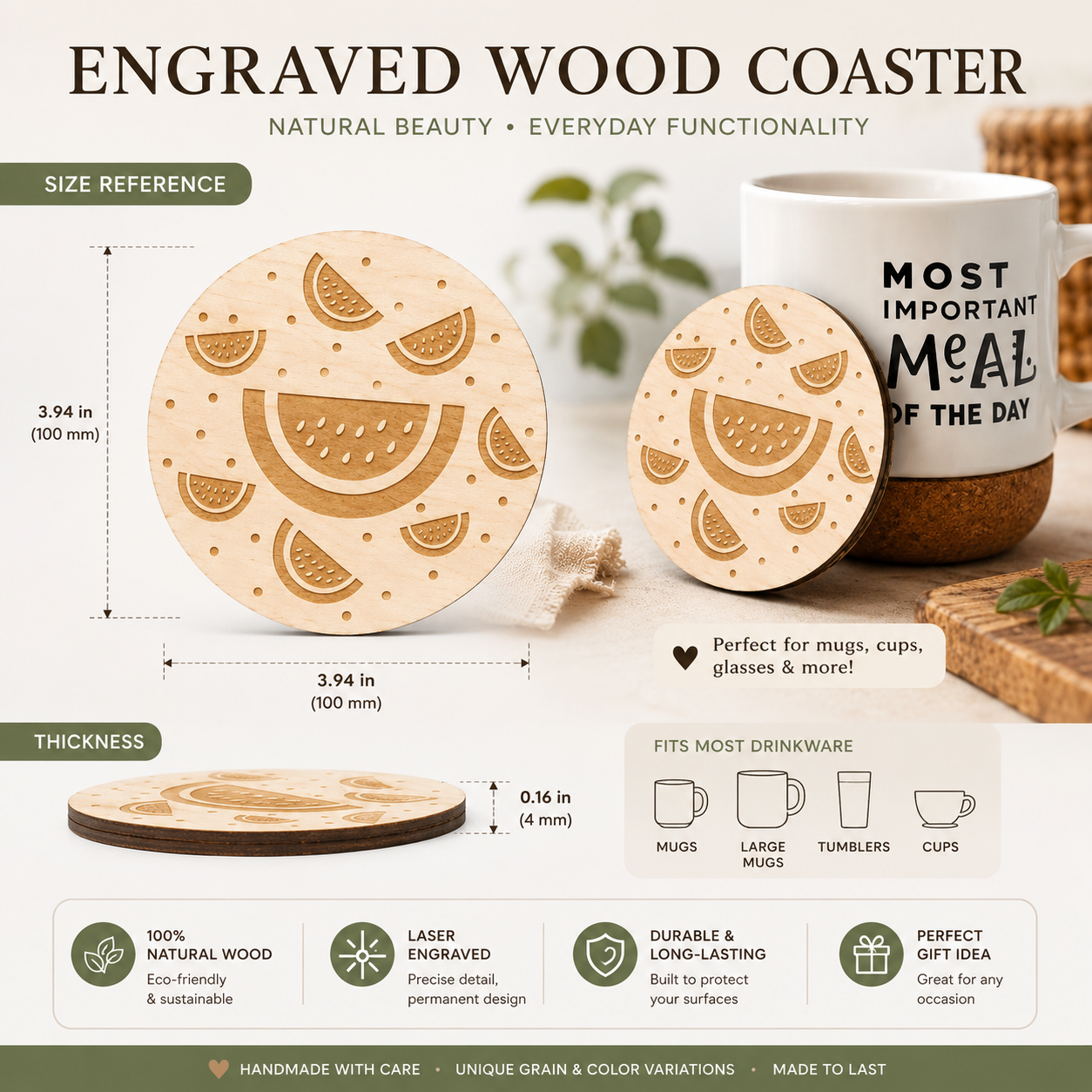 589b404f-c103-442c-90db-097a2a3aa20d Watermelon Wooden Coaster SVG | Laser Cut Coaster Design | Engraved Wood Drink Coaster | Digital Download for Glowforge & CNC - Image 1