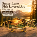 Bass Fishing SVG, 3D Fishing Scene File, 8 Layered Design