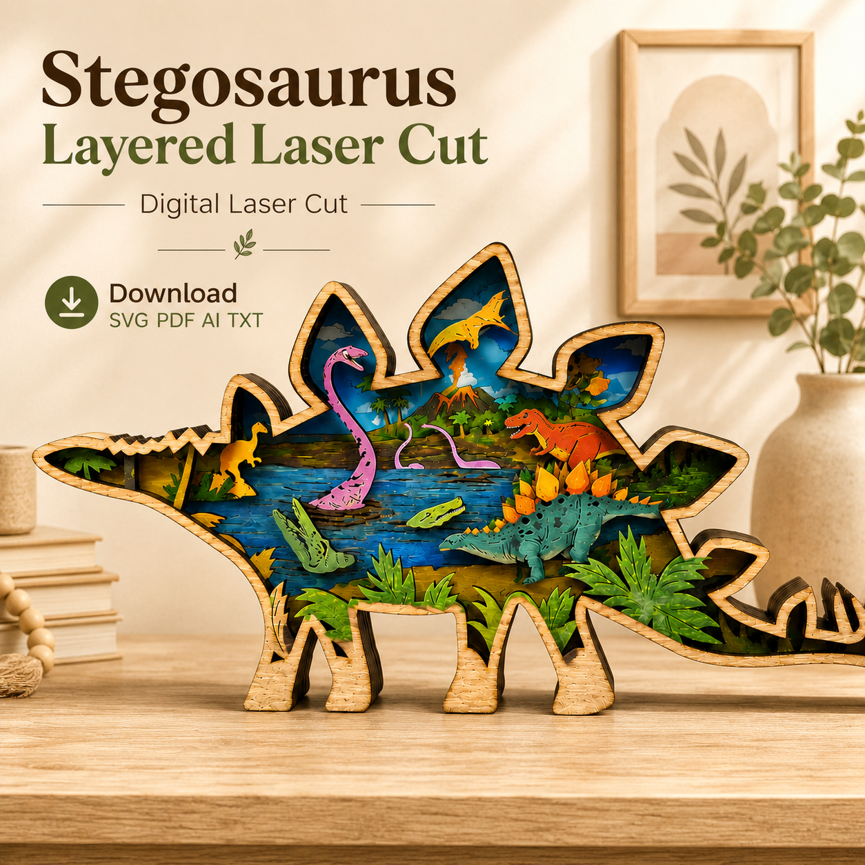5d35a6bb-51ff-4975-b506-13e767566494 Stegosaurus Layered SVG 7 Layers, Dinosaur Decorative - Image 1