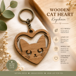 Cute Cat Heart Keychain SVG Bundle | Laser Cut Wood Keychain Template | Glowforge Ready DXF PNG EPS AI Files