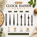 Clock Hands SVG Bundle – 8 Unique Clock Hand Designs | SVG EPS PNG DXF | Laser Cut Clock Hands Vector Files