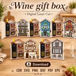 Wooden Wine Gift Box Template | Wine Bottle Holder SVG | Laser Cut File for Glowforge