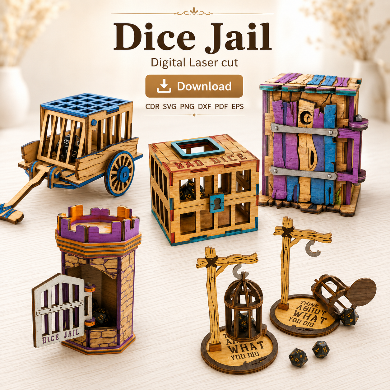 6 Dice Jail Laser Cut File | DND Dice Holder SVG | Funny Tabletop Gaming Accessory - Image 1
