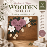 3D Flower Wall Art Laser Cut Files, SVG DXF PDF Bundle, Wooden Botanical Decor Template - Image 6