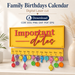 Family Birthdays Calendar Laser Cut File | Birthday Reminder Board SVG | Digital Download - Image 7