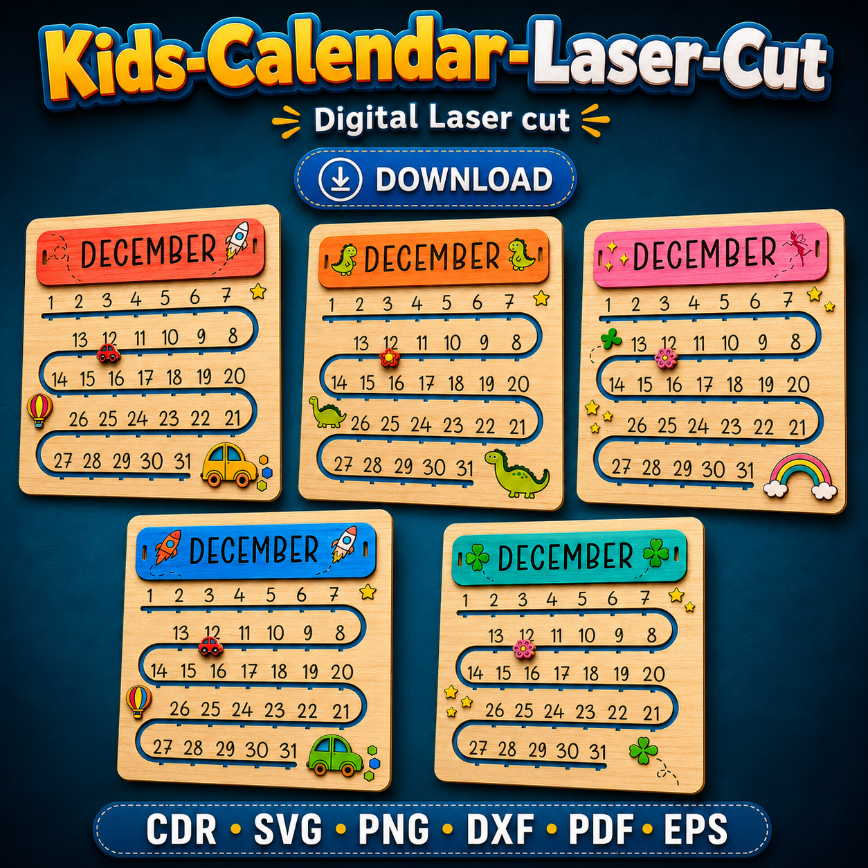 6 Kids Calendar SVG | Laser Cut Educational Calendar File | Digital Download - Image 1