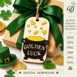 St Patricks Day Gift Tags Bundle Laser Cut File, Irish Shamrock Favor Tag SVG DXF, Lucky Charm Wood Tag Template, Glowforge CNC Digital Download - Image 6