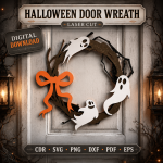 Halloween Front Door Wreath SVG Bundle | Pumpkin Ghost Bat Door Hanger Laser Cut Files | Fall Porch Decor Digital Download - Image 6