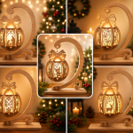 Xmas Lantern Bundle SVG, 5 Wooden Lantern Designs with Stand, Christmas Laser Cut Files, Glowforge LightBurn CNC DXF EPS AI PNG