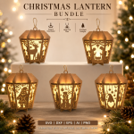Christmas Lantern Bundle Pack 5 SVG Files | Laser Cut Wooden Lantern Templates | Xmas Decoration Lantern Designs | Glowforge LightBurn CNC Files | DXF EPS PNG Digital Download