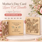 Mother's Day Card Laser Cut Files, SVG DXF PDF Bundle, Handmade Greeting Card Template - Image 7