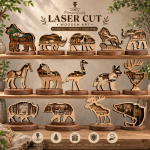 14PCS Laser Cut Wooden Animal Collection, Handmade Wildlife Decor Set, Rustic Woodland Art, Nature Lover Gift, Home Display