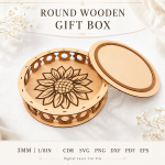 Round Wooden Gift Box Bundle SVG | CNC Laser Cut File, Wooden Keepsake Box Template, Gift Box DXF PDF Digital Download - Image 6