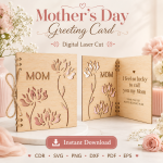 Mother's Day Greeting Card Laser Cut Files, SVG DXF PDF Bundle, Handmade Card Download - Image 7