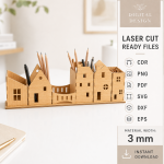 Village Desk Organizer Laser Cut Bundle, Wooden Office Storage SVG, Pencil Holder DXF, Desk Decor CNC Files - Image 6
