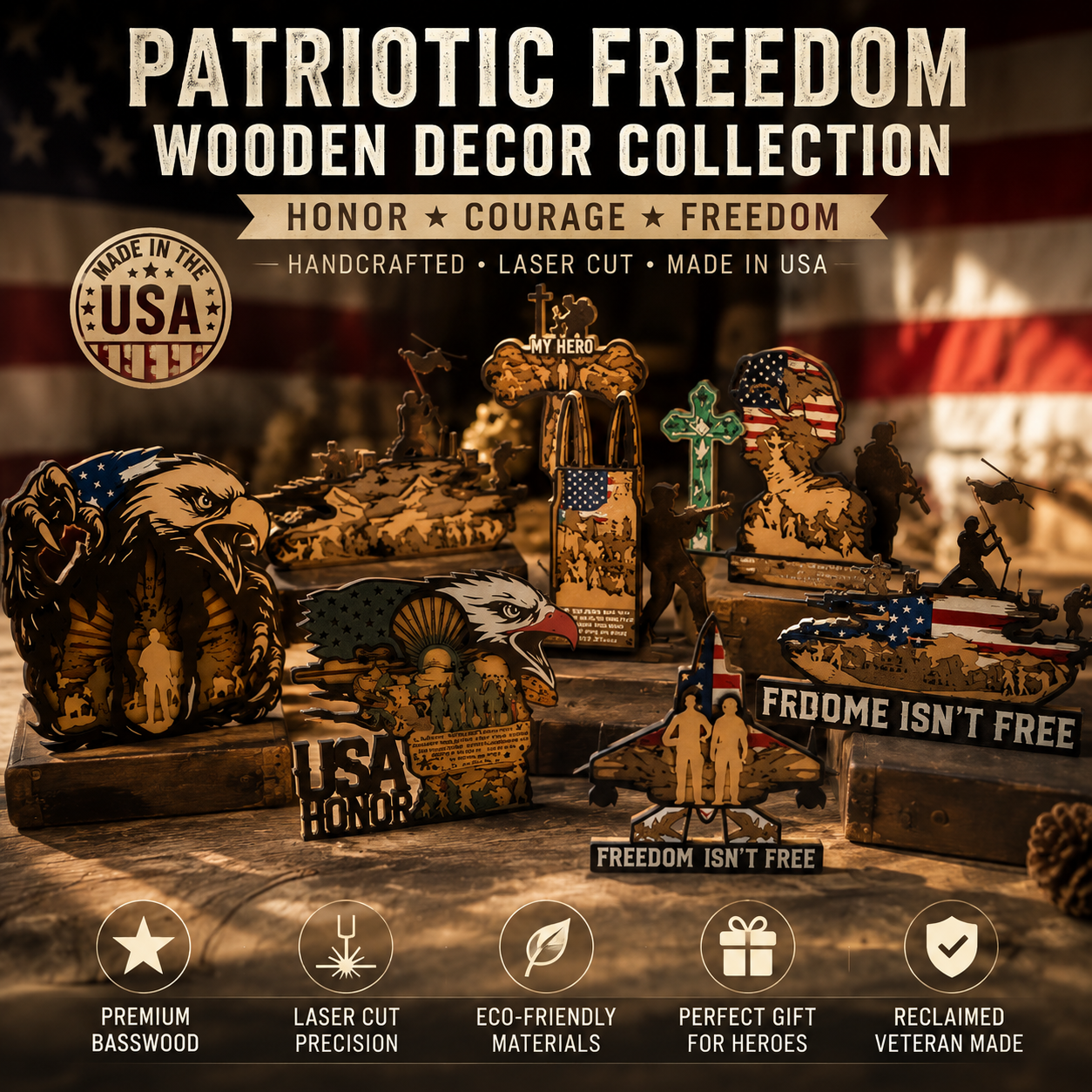 609c0e92-ab90-44a5-9333-a2835d4a717c 10x Pack Bundle Patriotic 3D Multilayer Wooden Laser Cut File, Usa NAVY Veteran American Soldier Military 4th Of July Svg Dxf Xtool Download - Image 1