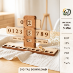 3D Calendar Laser Cut Bundle, Wooden Perpetual Calendar SVG, Desk Calendar CNC Template, DXF PDF EPS Files - Image 9