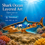 Shark SVG 3D Layered Silhouette, Ocean Sea Life Cut File, Laser Cut 6 Layer