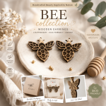 Bee Wooden Earrings | Honey Bee Dangle Earrings | Laser Cut Wood Jewelry | Lightweight Nature Inspired Gift for Women