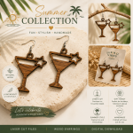 Summer Drink Earrings SVG | Laser Cut Wooden Earrings | Tropical Jewelry Digital Download