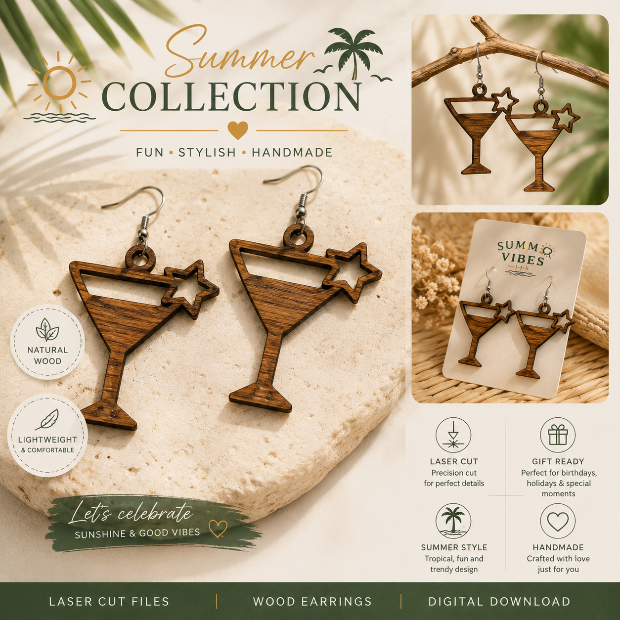 6aafebc8-e0e2-4c27-b5e8-f5fc9fd3714f Summer Drink Earrings SVG | Laser Cut Wooden Earrings | Tropical Jewelry Digital Download - Image 1