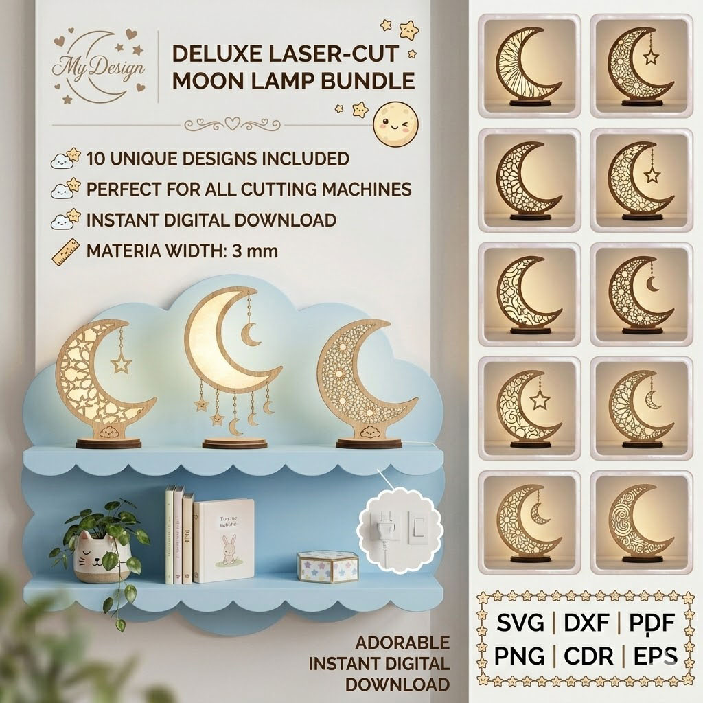 6b20d5c1-d9c5-4fa0-8bd9-959fa3758eb5 Moon Nightlight Lamp SVG Bundle, Laser Cut Wooden Night Light Files, 3D Moon Lamp for Glowforge Cricut CNC DXF EPS PNG - Image 1