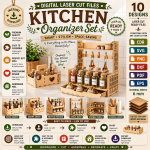Wooden Kitchen Organizer Laser Cut Set, Countertop Spice Rack SVG, Utensil Holder CNC Template, DXF PDF EPS