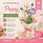 Poppy Flower Crochet Pattern PDF, Crochet Flower Pattern, Poppy Bouquet, Floral Arrangement, Digital Download