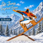Snowboarder SVG 3D Layered Mountain Silhouette, Alpine Extreme Sports, Glowforge Laser Cut 7 Layer