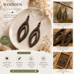 Wooden Statement Earrings, Bohemian Wood Earrings, Lightweight Drop Earrings, Eco Friendly Jewelry, Gift for Her