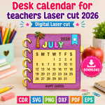 Teacher Calendar 2026 SVG | Desk Calendar Laser Cut File | Digital Download - Image 8