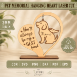 Pet Memorial Hanging Heart Laser Cut Files | Dog Cat Remembrance Ornament SVG | Pet Loss Sympathy Gift | Wooden Heart Memorial Decor | CNC Digital Download - Image 7