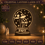 Starry Moon Night Light Laser Cut Files | Wooden Lantern SVG DXF Bundle | DIY Celestial Lamp CNC Glowforge Template - Image 7