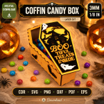 Halloween Coffin Favor Box SVG | Laser Cut Candy Holder DXF PDF | Gothic Treat Box Template | Spooky Gift Packaging - Image 8