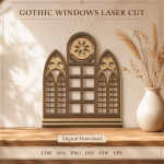 Gothic Windows Laser Cut SVG Bundle | 10 Cathedral Window Designs | Gothic Arch Wall Decor Files | Church Window CNC Pattern | CDR DXF PDF EPS PNG - Image 7